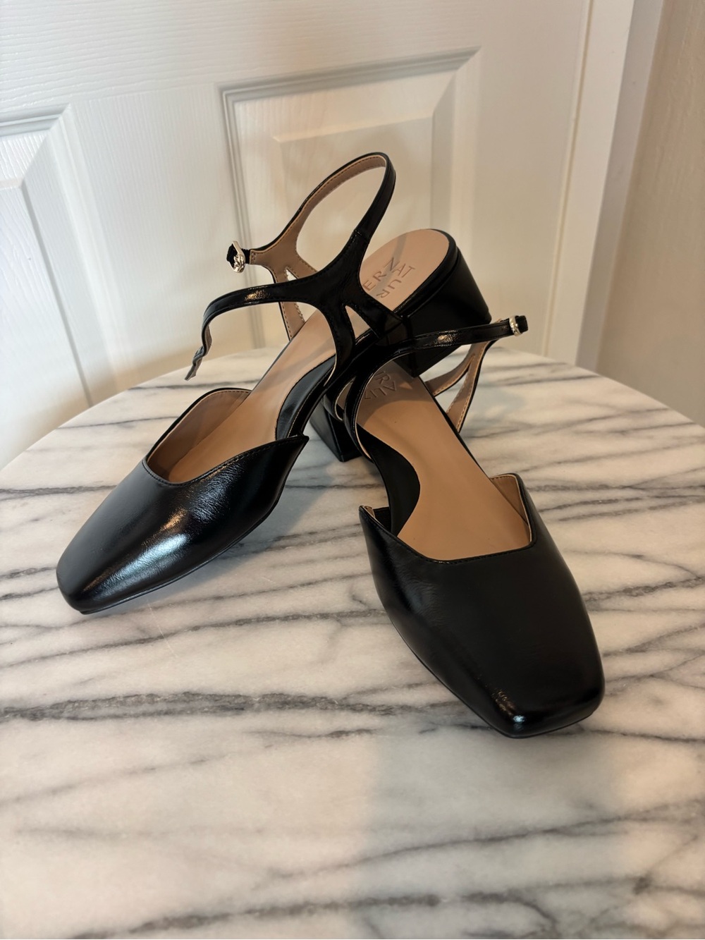 Naturalizer Black Leather Slingback Block Heel Mules Mary Jane